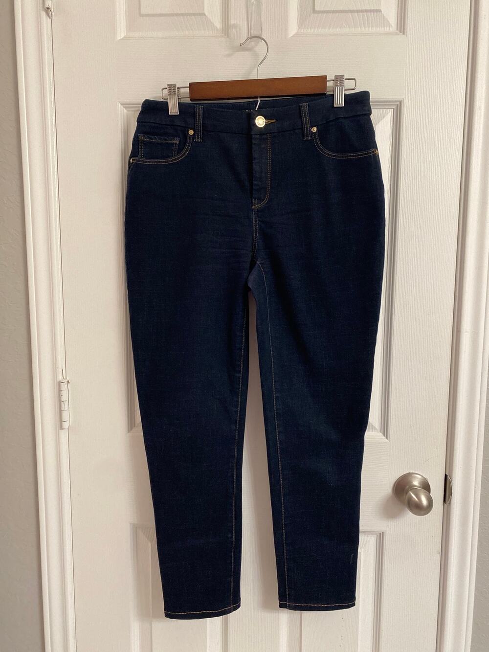 Chico's So Slimming Girlfriend Jeans Slim Leg Ankle Dark Wash Denim Size 4R / 0R